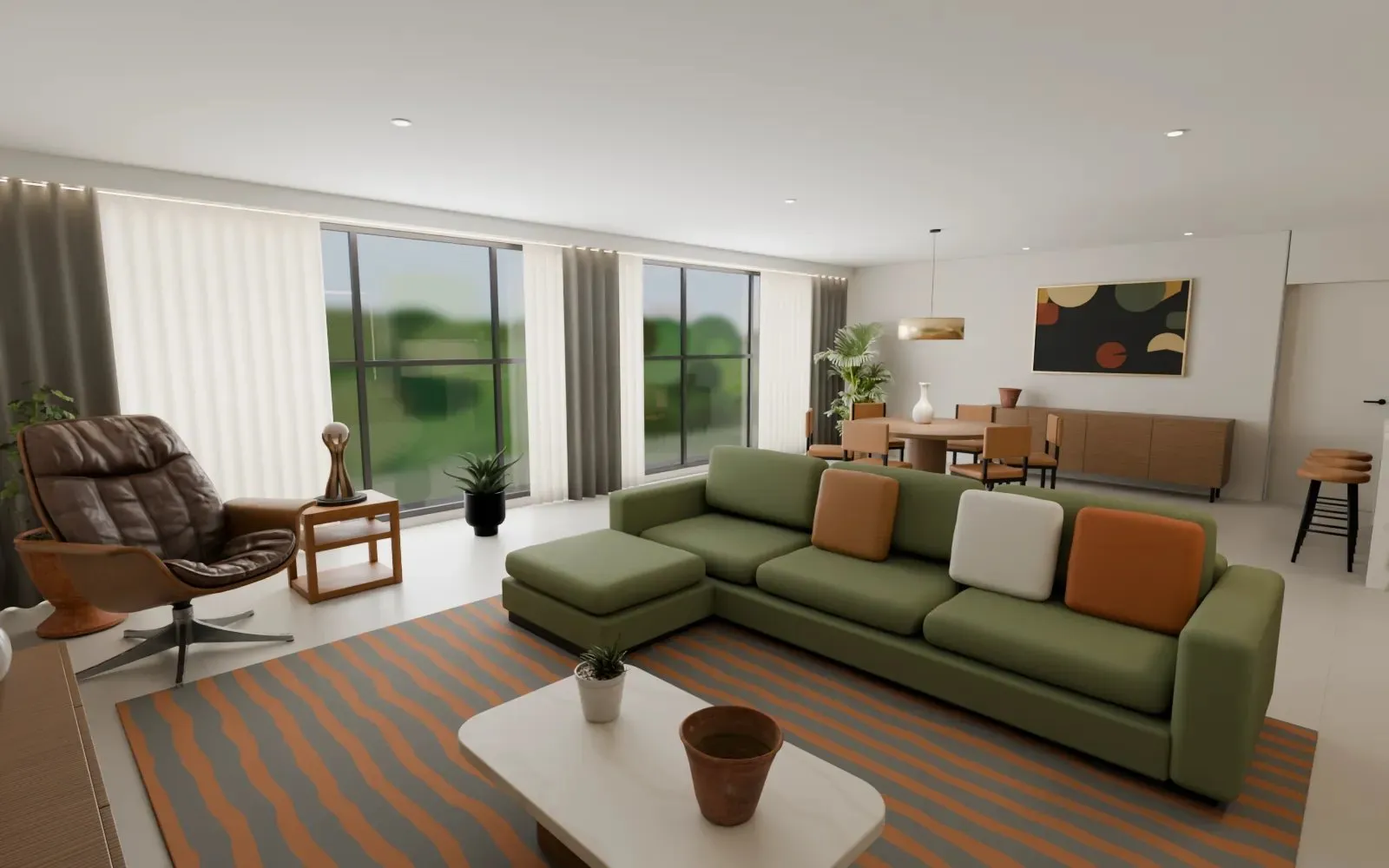 Sala de estar de um imóvel na planta em 3D para corretores