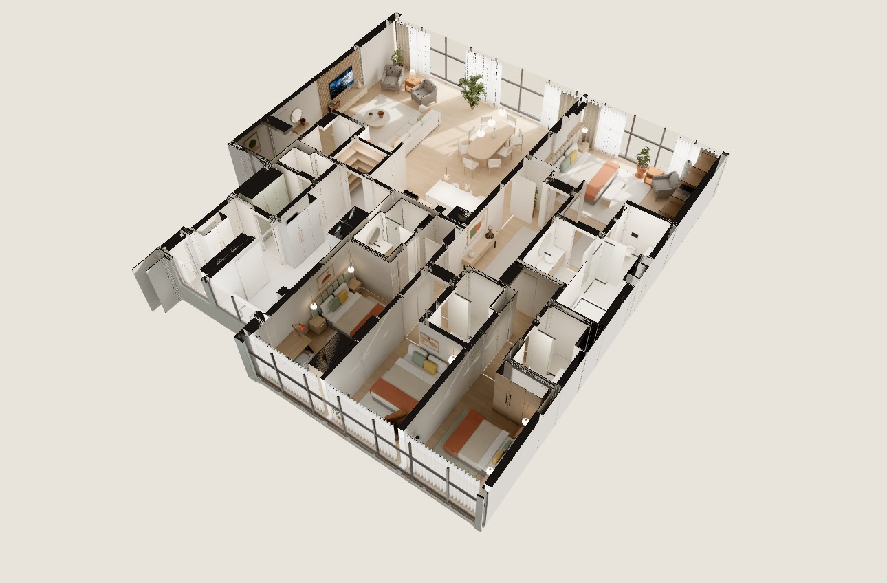 Vista de cima do decorado 3D: Apartamento decorado